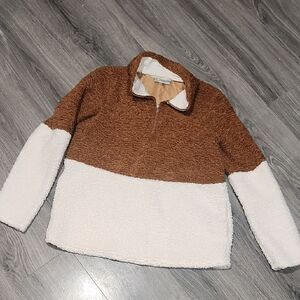 EUC Callie Mac Faux Sherpa Colorblock 3/4 Zip Pullover